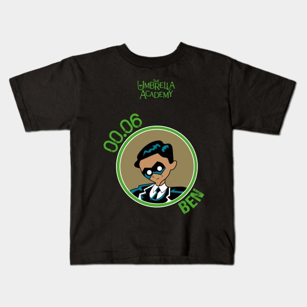 UMBRELLA ACADEMY: BEN CARTOON (GREEN) Kids T-Shirt by FunGangStore